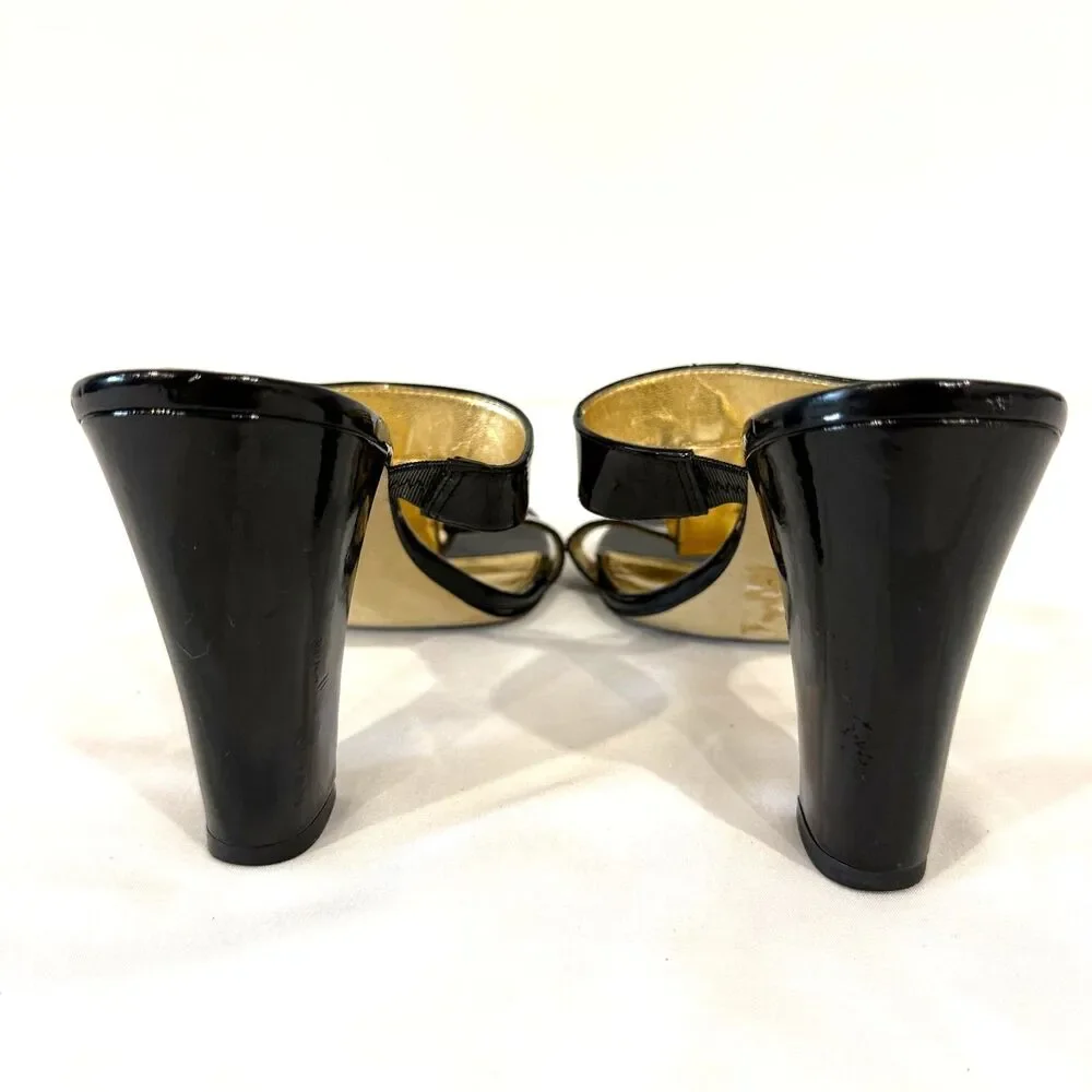 Anne Klein Black‎ Gold Chain Link Heels Sandal Slides Professional Womens 8.5